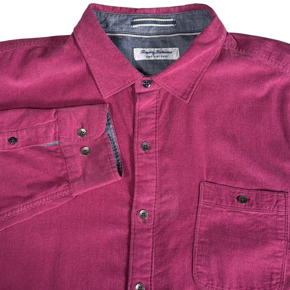 Tommy Bahama Coastline Cord Magenta Corduroy Button Down Shirt Pink‎ Mens XL